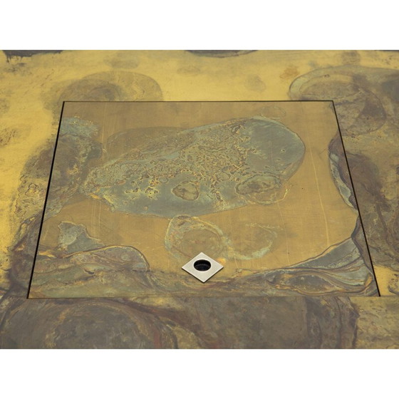 Image 1 of Table basse vintage en laiton oxydé par Isabelle et Richard Faure pour Maison Honoré, 1970