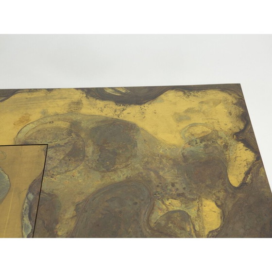 Image 1 of Table basse vintage en laiton oxydé par Isabelle et Richard Faure pour Maison Honoré, 1970