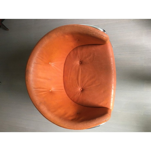 Fauteuil vintage en cuir beige patiné pour 't Spectrum, Pays-Bas 1971