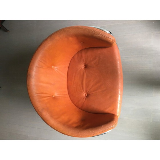 Image 1 of Fauteuil vintage en cuir beige patiné pour 't Spectrum, Pays-Bas 1971