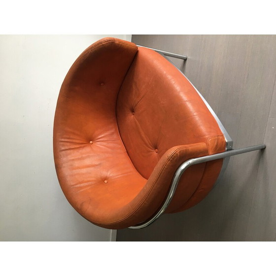 Image 1 of Fauteuil vintage en cuir beige patiné pour 't Spectrum, Pays-Bas 1971