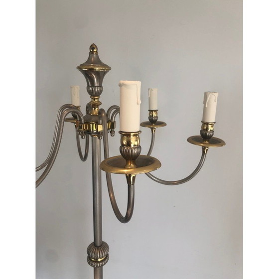 Image 1 of Lampadaire vintage en métal argenté et laiton, 1940