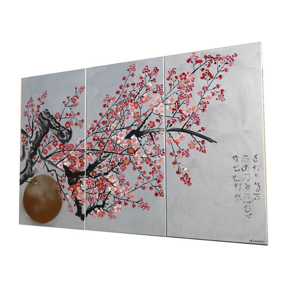 Image 1 of Sakura japonais J406 - Grand triptyque en argent