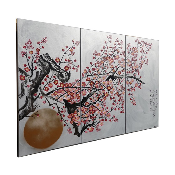 Image 1 of Sakura japonais J406 - Grand triptyque en argent