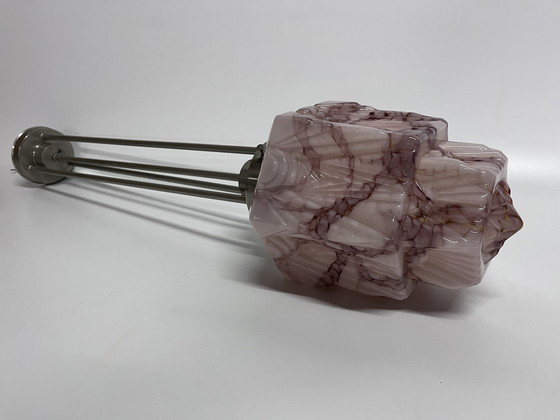 Image 1 of Plafonnier Skyscraper Vintage Art Deco rose marbré Lampe pendante avec pendule de luxe