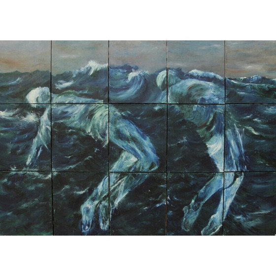 Image 1 of Huile sur papier vintage "Hypnos et Thanatos" par Elodie Huré