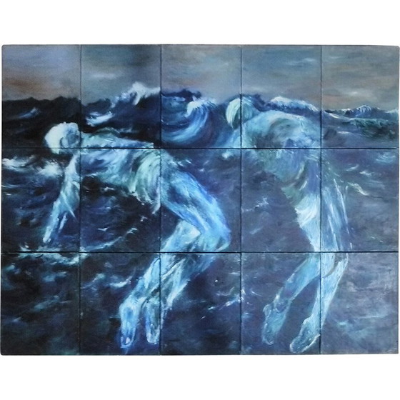 Image 1 of Huile sur papier vintage "Hypnos et Thanatos" par Elodie Huré