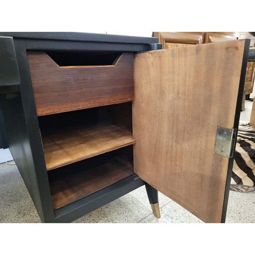 Table de bureau Vintage Art Deco en bois laqué noir, France 1950