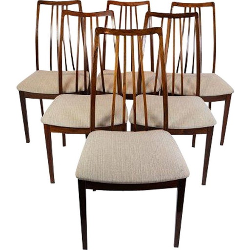 Ensemble de 6 chaises vintage en bois de rose recouvertes d'un tissu en laine légère, Danemark 1960