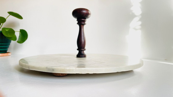Image 1 of Plateau De Fromage Marbre Et Bois Vintage