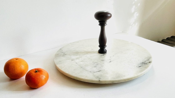 Image 1 of Plateau De Fromage Marbre Et Bois Vintage
