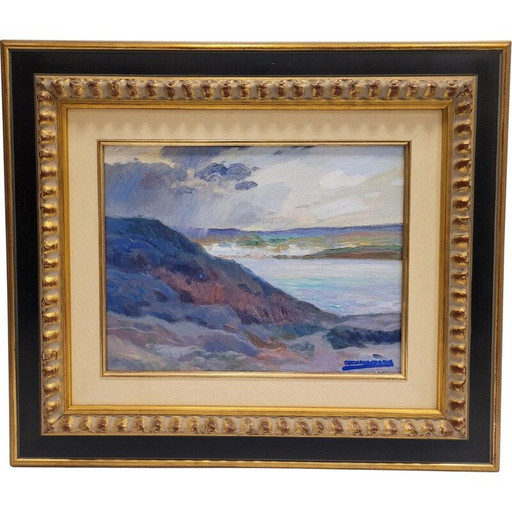 Peinture ancienne "Portrait Paysage côtier calme" par Damián Segarra Codina, 1936