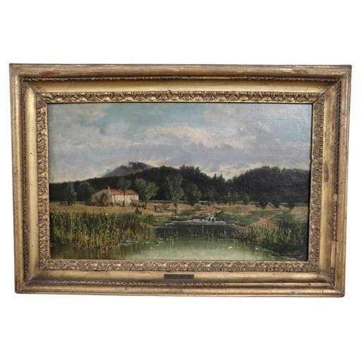 Paysage italien, 19ème siècle Peinture à l'huile sur toile