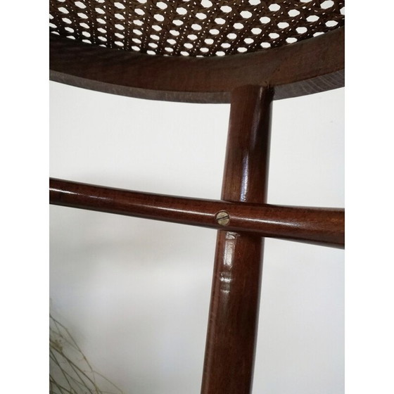 Image 1 of Tabouret de bar vintage en bois courbé et paille de Vienne, 1970
