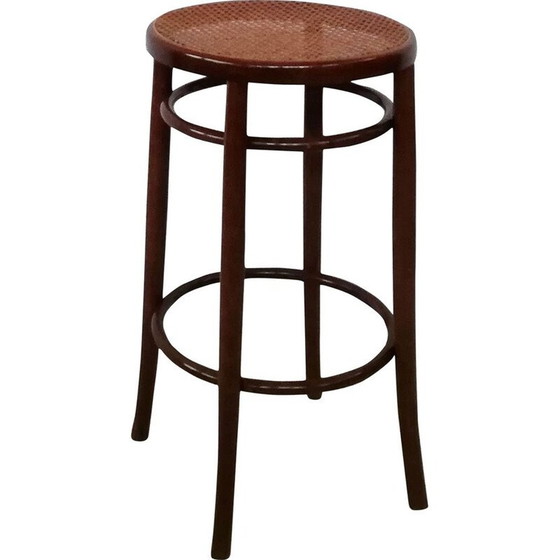 Image 1 of Tabouret de bar vintage en bois courbé et paille de Vienne, 1970