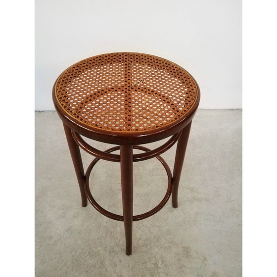 Image 1 of Tabouret de bar vintage en bois courbé et paille de Vienne, 1970