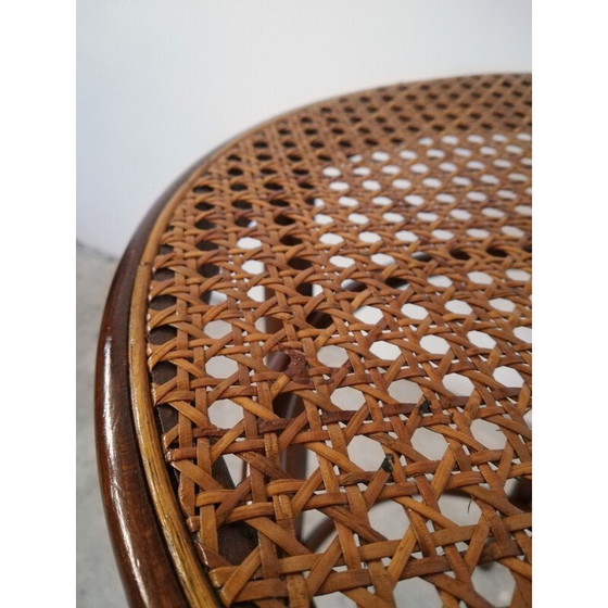 Image 1 of Tabouret de bar vintage en bois courbé et paille de Vienne, 1970