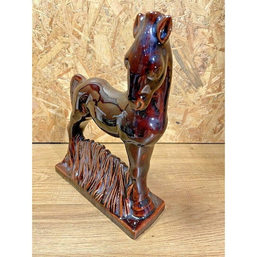 Statuette de cheval en céramique Art déco vintage par Jean Pl, France
