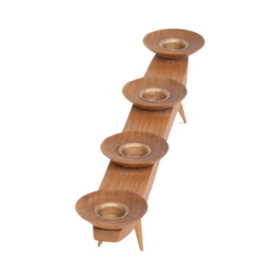 Image 1 of Chandelier vintage en frêne pour 4 bougies, Allemagne 1970