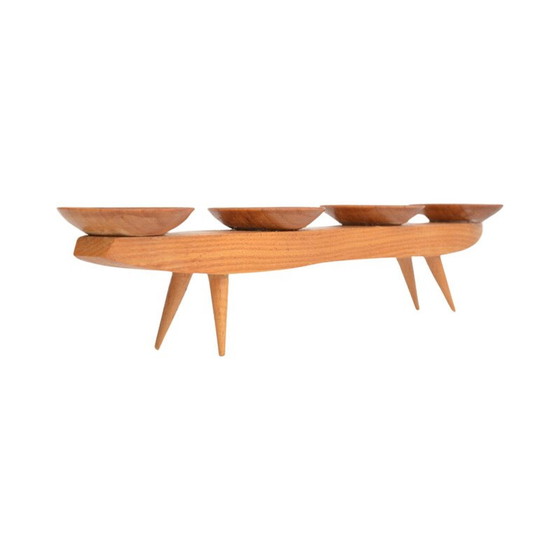 Image 1 of Chandelier vintage en frêne pour 4 bougies, Allemagne 1970