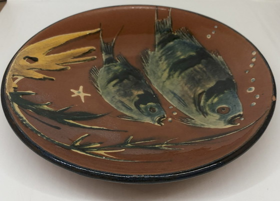 Image 1 of Plat Artisanal Diaz Costa Pour Puigdemont En Céramique Émaillée Décor Poissons