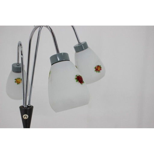 Lampadaire vintage avec abat-jour en verre ,Tchécoslovaquie 1960s