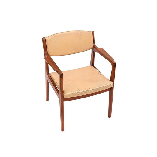Fauteuil vintage danois en teck et cuir par Erik Buck pour Ørum Møbelfabrik