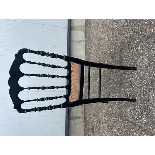 Chaise vintage Napoléon III en bois noirci et osier