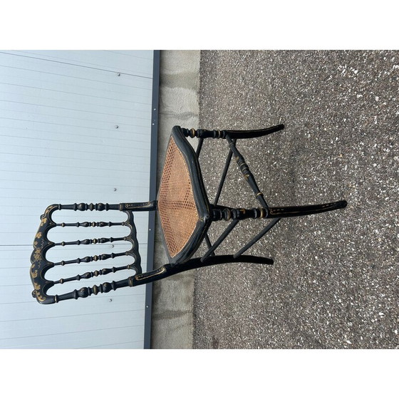 Image 1 of Chaise vintage Napoléon III en bois noirci et osier