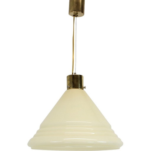 Lampe suspendue vintage en verre et laiton, Tchécoslovaquie, années 1970
