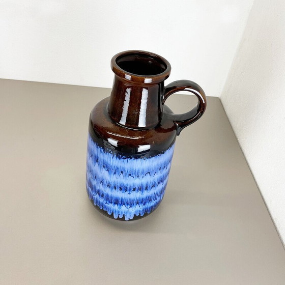 Image 1 of Vase vintage en poterie brune et bleue en lave grasse par Scheurich, Allemagne 1970