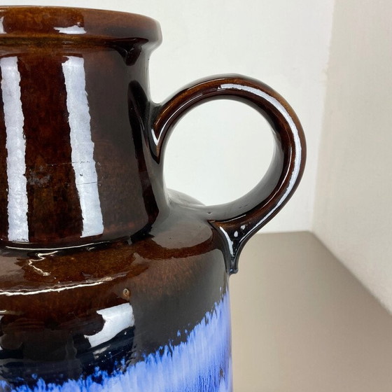 Image 1 of Vase vintage en poterie brune et bleue en lave grasse par Scheurich, Allemagne 1970