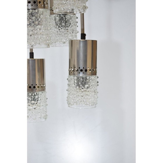 Image 1 of Lustre, cascade vintage, 7 suspensions chromées et en verre