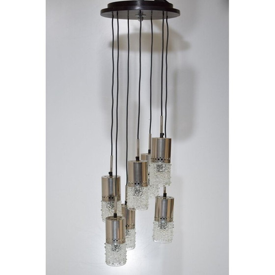 Image 1 of Lustre, cascade vintage, 7 suspensions chromées et en verre