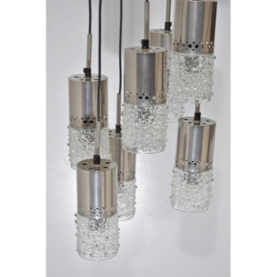 Image 1 of Lustre, cascade vintage, 7 suspensions chromées et en verre