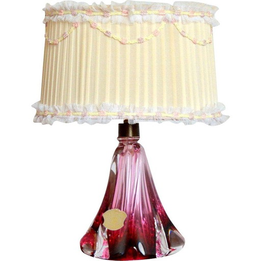 Lampe de table vintage en cristal Val St-Lambert, Belgique 1960