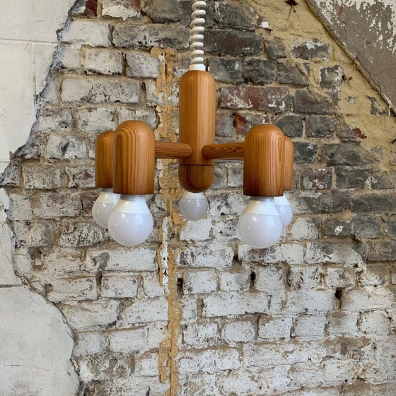 Image 1 of Chandelier vintage en pin pour Hustadt Leuchten, 1980