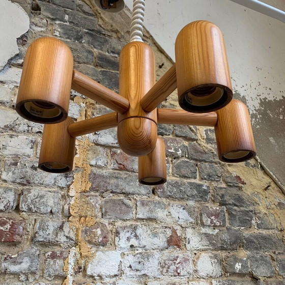 Image 1 of Chandelier vintage en pin pour Hustadt Leuchten, 1980