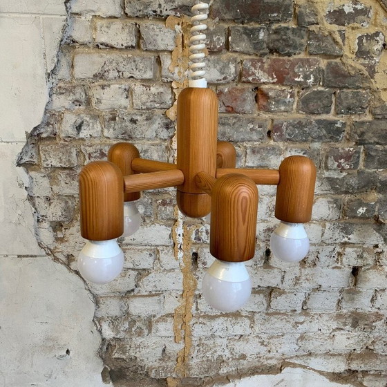 Image 1 of Chandelier vintage en pin pour Hustadt Leuchten, 1980