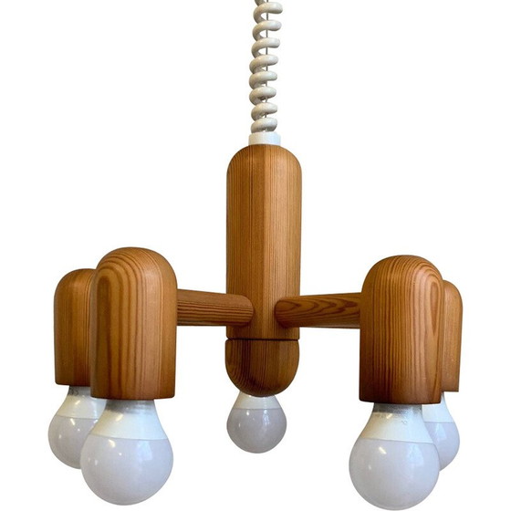 Image 1 of Chandelier vintage en pin pour Hustadt Leuchten, 1980