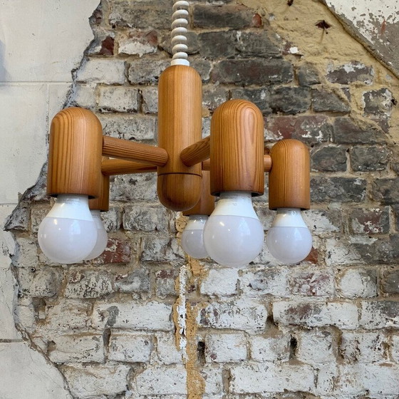 Image 1 of Chandelier vintage en pin pour Hustadt Leuchten, 1980