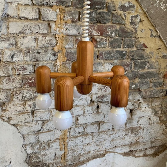 Image 1 of Chandelier vintage en pin pour Hustadt Leuchten, 1980