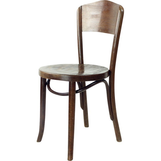 Image 1 of Chaises de bistro vintage en bois de chêne courbé et contreplaqué pour Thonet, Tchécoslovaquie 1940