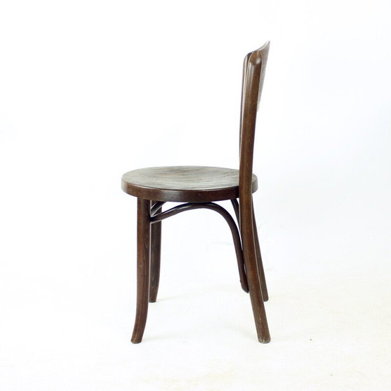 Image 1 of Chaises de bistro vintage en bois de chêne courbé et contreplaqué pour Thonet, Tchécoslovaquie 1940