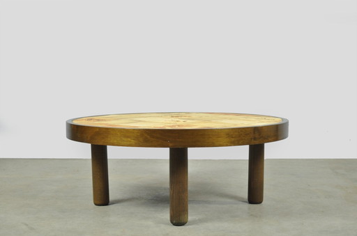 Herbarium / Table basse ronde vintage en céramique / France années 1960