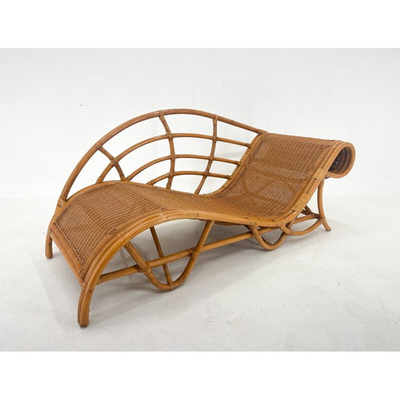 Image 1 of Chaise longue en rotin de jardin vintage, 1980
