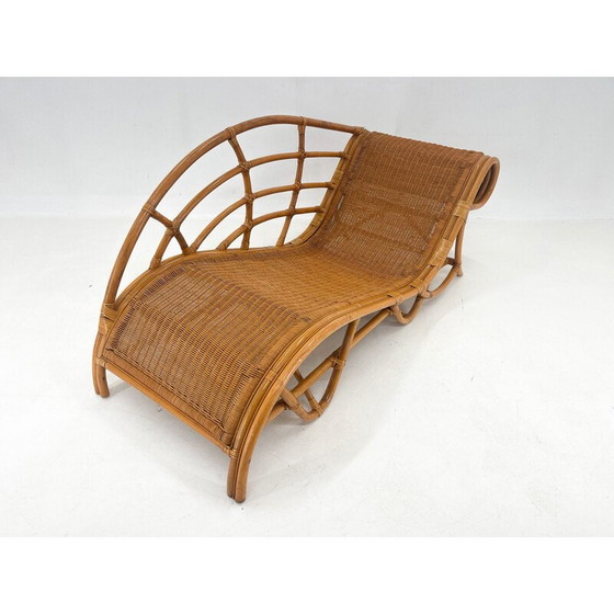 Image 1 of Chaise longue en rotin de jardin vintage, 1980