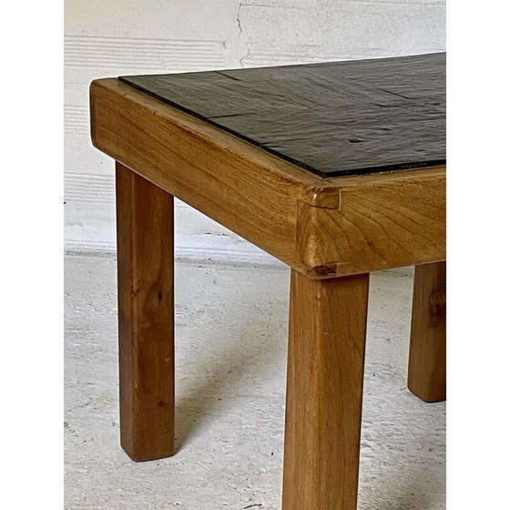 Image 1 of Table basse vintage en orme et ardoise par Maison Regain, 1970