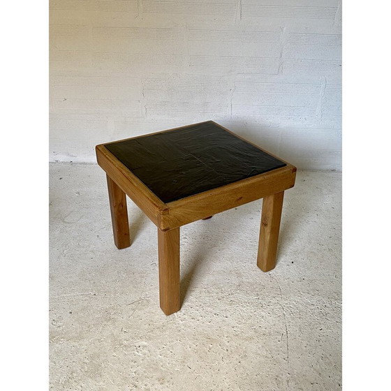 Image 1 of Table basse vintage en orme et ardoise par Maison Regain, 1970