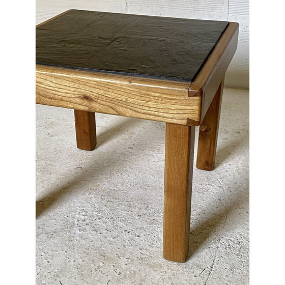 Image 1 of Table basse vintage en orme et ardoise par Maison Regain, 1970
